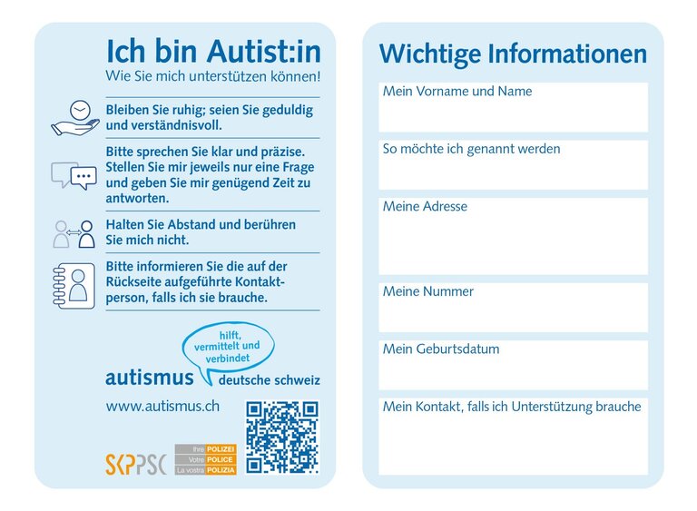 Foto der Autismus-Karte. | © autismus deutsche schweiz