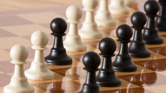 In einer reihe weisser Schachfiguren ist eine schwarze Figur und gegenüber dieser Reihe ist eine reihe mit schwarzen Figuren.  | © Pixabay